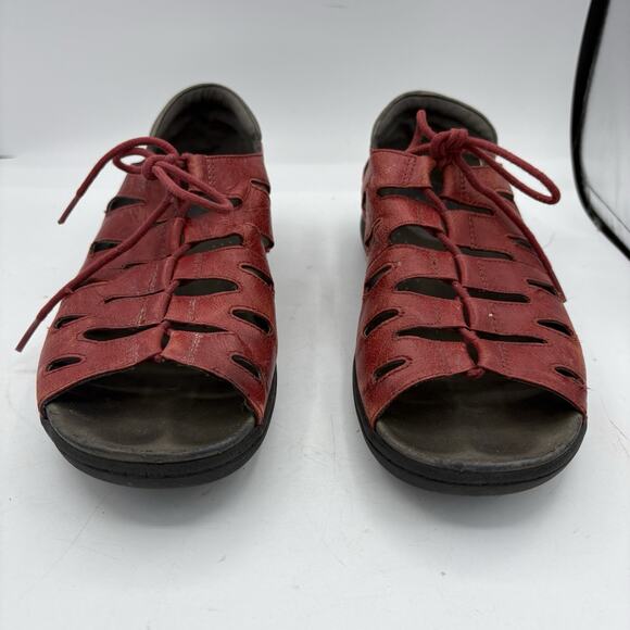 Aravon Sandals Womens Size 12 D Bromly Ghillie Red Gladiator Casual‎ Leather - Picture 4 of 9